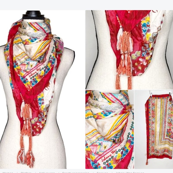 ✨Johnny Was Tassel Rose Scarf✨ - Picture 2 of 7